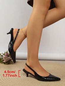 Elegant Fashionable Women's High Heels, Soft Fabric Pointed Toe Kitten Heel Slingback Sandals, Simple Comfortable Slip-On, Low Heel Commuter Office Shoes, Versatile For All Seasons - Black - View 8