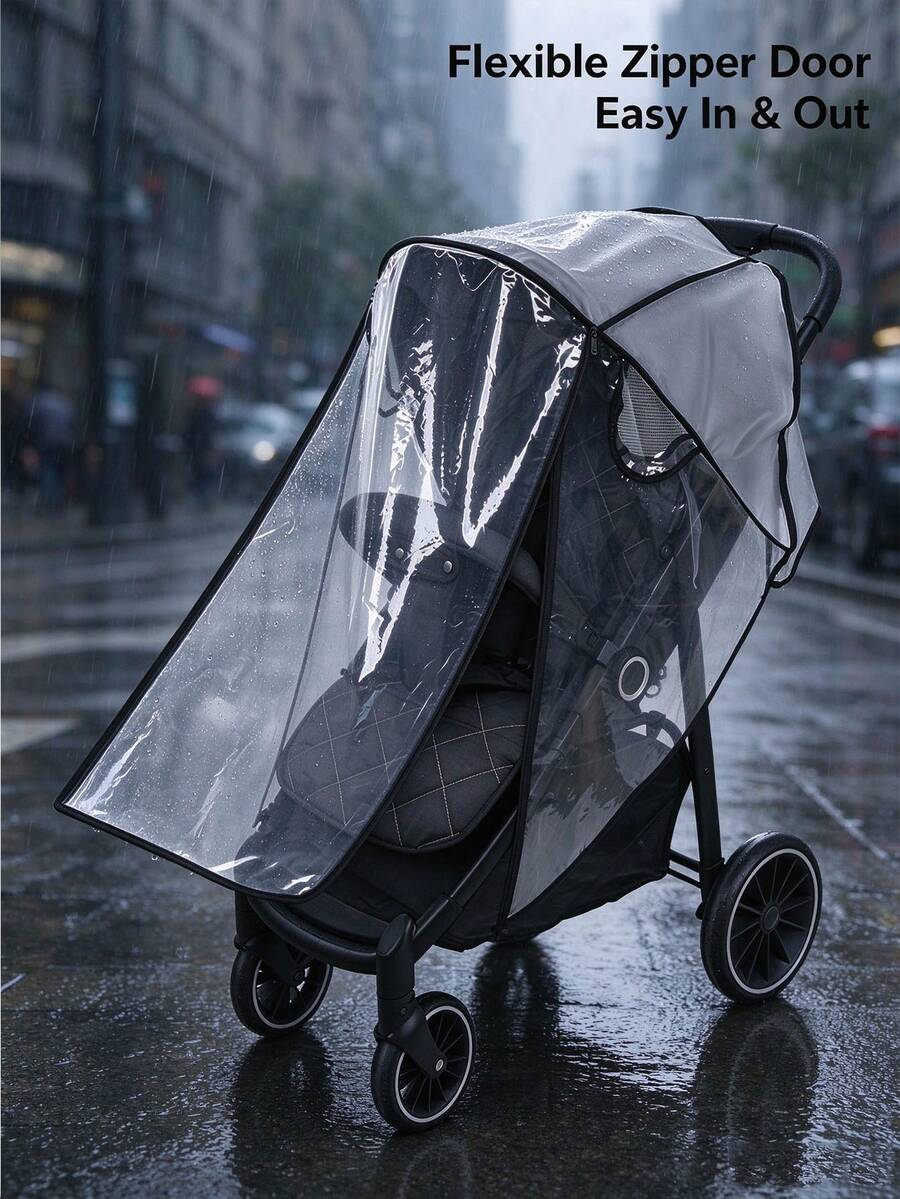 Baby Stroller Rain Cover, Universal Stroller Accessory - Waterproof Windproof Travel Weather Protection Cover, Thick Durable, Dustproof Snowproof, Breathable Mesh Fabric Transparent Window - Side Net (general Type) - View 1