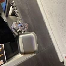Creative Solid Color Silver-Plated Lanyard Bluetooth Earphone Protective Case Compatible With AirPods 1/2/3/4/New 5th Gen Pro 1/2/3/4 All Models With Pendant - Grey - View 3