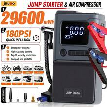 jkuoo Portable Emergency Jump Starter With Compressor, Car Battery Booster, 180PSI Automatic Tire Inflator, LED Lighting Modes And Digital Pressure Gauge. It Is Suitable For Various Types Of Vehicles, Including Cars, Trucks And SUVs. - Integrated Pump [Main Unit + Accessories] - View 2