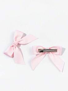 2pcs Women's Solid Color Bow Hair Clips, Suitable For Daily Wear, Wedding, Music Festival, Bow Hair Accessories - Pink - View 2