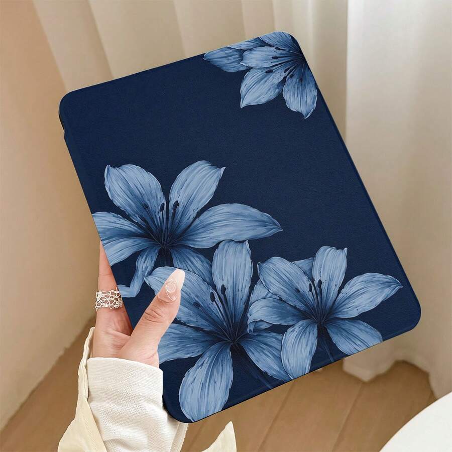 百合花紋彩繪效果平板保護殼，內置筆槽，附支架，適用於 Honor 8/9/10/X8/X8A/X9/X8Pro/X9Pro 及其他機型 / MatePad SE 11 吋 / MatePad 11 吋 / 11.5 吋 / MatePad Pro / Apple 10代/11代 2025 (A16) / Galaxy Tab A7/A9 及其他熱門機型 - 款式15 - 查看 1
