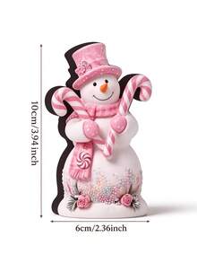 1/3Pcs Pink Christmas Snowman Tabletop Decor Set, Freestanding Winter Snowman Ornaments With Gift Box & Candy Cane, Rustic Xmas Desktop Decorations For Window Sill, Dining Table, Kitchen Counter, Holiday Home Decor, Christmas Gift For Family Friends - Pink - View 13