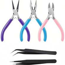 3/5pcs Colorful Jewelry Pliers Set, Professional Jewelry Making Tools, Includes Round Nose Pliers/Pointed Nose Pliers/Diagonal Cutter, Smooth Toothless Pliers Head, Paired With Open Ring Accessories And Tweezers, Suitable For Handmade DIY Jewelry Making - Multi-color - View 1