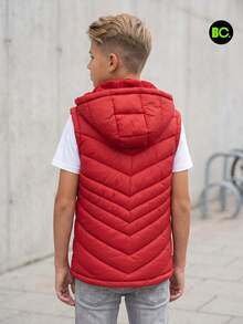 Big City Chaleco acolchado juvenil con capucha, cierre completo y bolsillos laterales. Prenda ligera, cómoda y abrigadora para uso diario, escuela, paseos, otoño e invierno casual y urbano. - Rojo - Ver 2