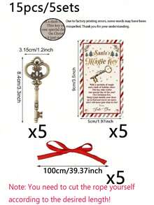 30/15/3pcs Santa Claus Magic Key Set, Vintage Metal Keys With Red Ribbon, Suitable For Traditional Decor, Christmas Party Gifts, Christmas Tree Decorations And Garden Decor - One Size Fits All - View 10