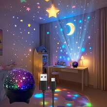 Star & Moon Projection Lamp, Soft Night Light With Color Changing, Perfect For Christmas, Bedroom Decor, Party, Birthday, Gift - Stylish Design, Creates Atmosphere And Provides Lighting, Soft Night Light - Multi-color light - View 3
