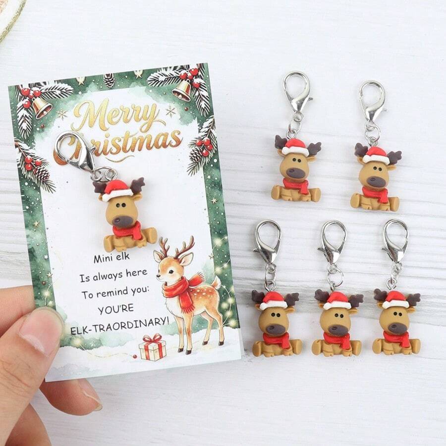 6pcs Elk-Traordinary Christmas Keychain - Cute Reindeer Charm With Card, Funny Holiday Gift For Friends Coworkers, Xmas Stocking Stuffer - Multicolor - View 1
