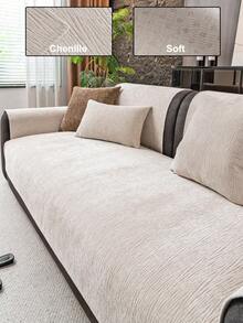 1pc Solid Color Chenille Sofa Cushion, Minimalist Chic Style Sofa Cover, Anti-Slip Anti-Cat Scratch Sofa Protector, Home Decor Suitable For 1/2/3/4 Seater Sofa, All Season - Beige - View 1