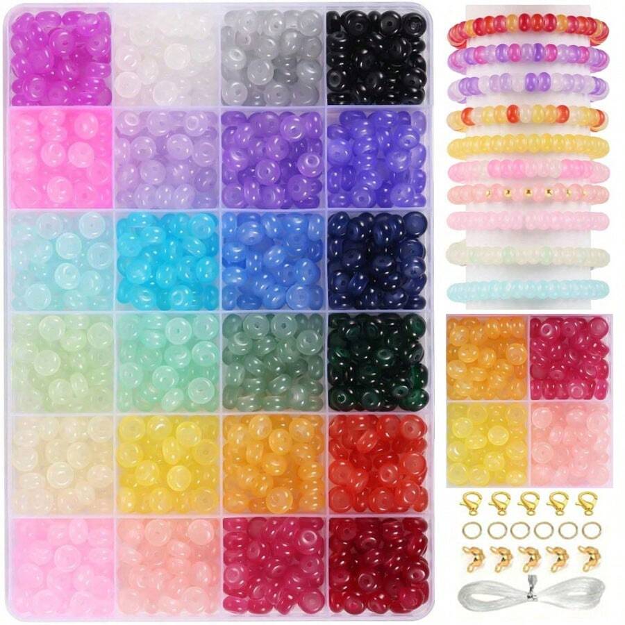 Approx. 600pcs/100pcs Abacus Beads Jewelry Making Kit, For DIY Handicrafts, Party Favors, Earrings, Bag Charms, Keychain Pendants Handmade Materials - Multicolor - View 1