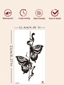 2pcs Y2K Style Tattoo Stickers, Black Butterfly Pattern, Floral Print, Disposable Fake Tattoos, Gothic Scroll Temporary Tattoo Stickers, Waterproof And Sweat-Proof, Washable, Non-Reflective, Simulates Tattoo Effect On Arms, Legs, Shoulders, Chest, Back, Suitable For Fashion-Forward People, Lasts 3 To 5 Days - Black - View 4