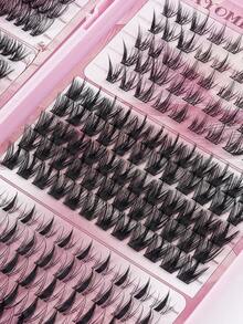 CMAYOME 696/504PCS DIY Cluster Lashes Kit, Wheat Spike, Fairy Lashes & Cat Eye Individual Lash Clusters, Wispy Spiky False Eyelashes With Lash Glue, Tweezers & Single-Head Brush - Pink - View 11