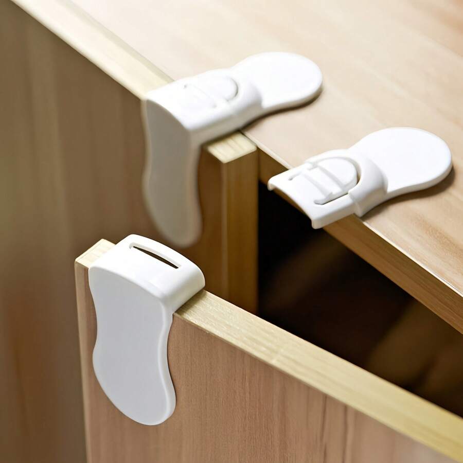 2/4/6/8/10pcs Baby Right Angle Drawer Lock Anti-Pinch Baby Cabinet Lock No Drill Snap Lock - White - View 1