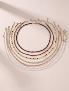 NAIZHU 7pcs/Set Children's Bohemian Seed Bead Necklace Set, Suitable For Daily Wear And Vacation Accessories, Random Color - Brown - View 2
