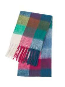 1pc Hot‑Selling Color Block Plaid Scarf For Women,Tassel Shawl Wrap,Multicolor Check Fashion Neck Warmer, Winter Scarf For Outdoor Travel Gift - Multicolor - View 3
