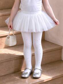 1 Pair Girls' Rhinestone Shiny Tights, Thin Breathable Cool Leggings For Spring/Summer, Suitable For Daily Wear, Performance Activities And Wedding - White - View 8
