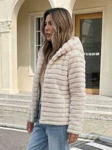 Women Winter Coats - Beige - View 3
