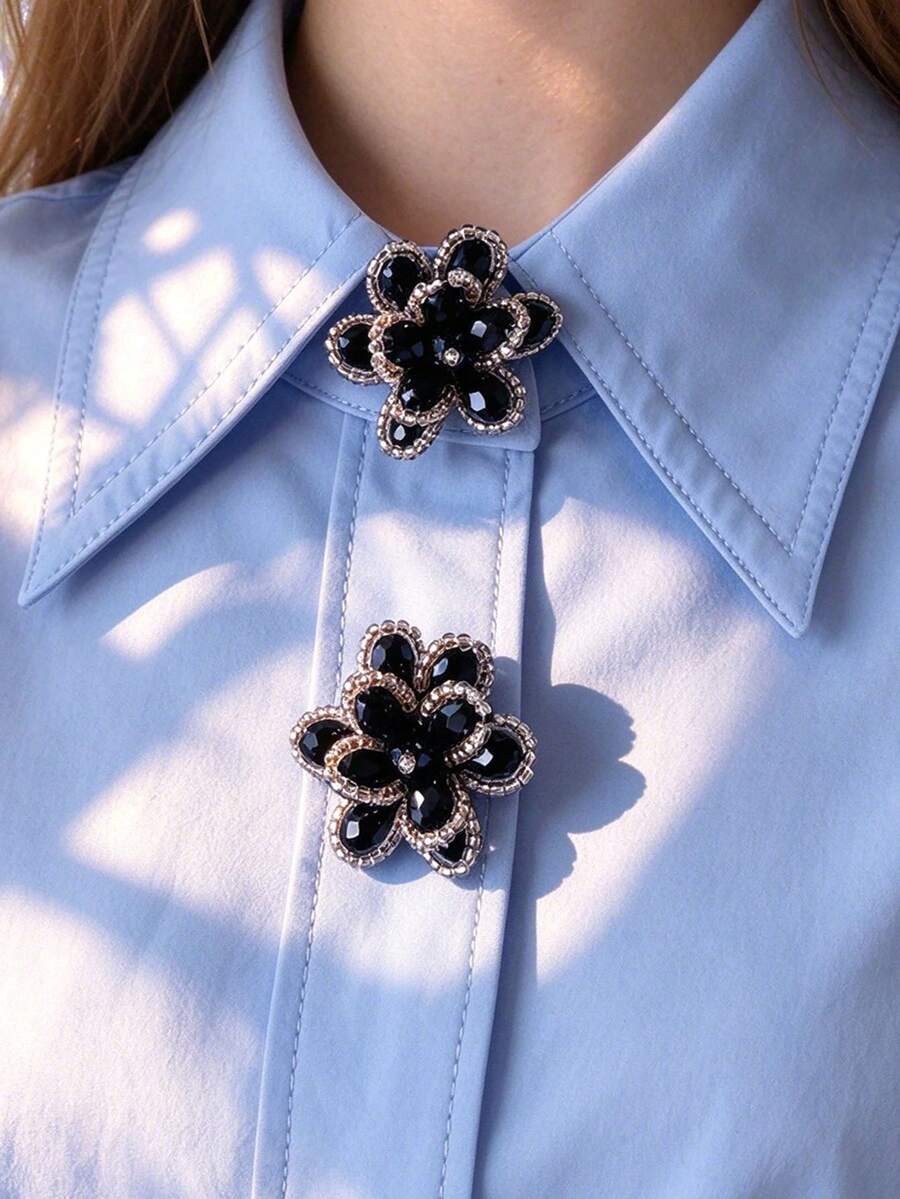 1pc/2pcs Elegant Pearl Button Cover, Shirt Button Cover Clip-On Button Cover Fashion Crystal Cufflink Cover - Black - View 1