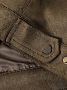 Korean Classic Retro Short Suede Asymmetrical Button Design Jacket Coat, Suitable For Evening Dates, Campus, Daily Wear In Autumn/Winter - Coffee Brown - View 6