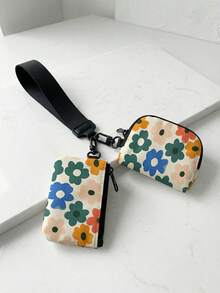 1pc Blue Flowers Print 2-In-1 Wristlet Coin Purse, Key & Earphone Pouch, Lipstick & Card Holder, For All-In-One Storage Of Small Miscellaneous Items - Multicolor - View 12