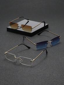 3 Pairs Men's Fashion Retro Style Rectangular Glasses, Suitable For Vacation, Party, Daily Life, Fits All Face Shapes. - Multicolor - View 1