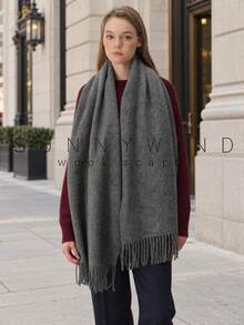 1pc Women's Solid Color Minimalist Fashion Versatile Warm Wool Scarf For Autumn/Winter Daily Wear - Grey - View 2
