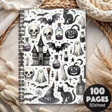 Hardcover Pumpkin Spiral Notebook - Cute Smiling, Cover With Bow And Autumn Leaves, College Ruled Diary For Office, Halloween, Christmas Teacher Gift, Durable Binding, Small Size - One Book (50 Pages, 100 Pages) - View 9