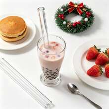 5pcs Large Glass Pearl Straw Set With 1 Cleaning Brush, Suitable For Milk Tea, Smoothie, Milkshake, Kitchen Supplies, Christmas Gift - View 3