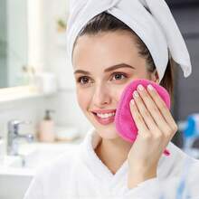 1pc Slouchy Washable Makeup Remover Pad, Reusable Border Design Makeup Towel, Soft Skincare Tool, Suitable For Christmas Holiday Party And Daily Facial Cleansing - Multicolor - View 2