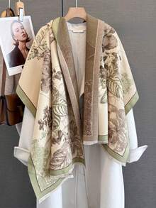 1PC Elegant Floral Plant Pattern Jacquard Imitation Cashmere Warm Scarf Cold Protection Neck Warmer Women's Autumn Winter Fashion Shawl Blanket Wraps - Green - View 3