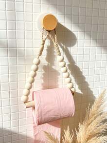 1pc No-Drill Wall-Mounted Rope Toilet Paper Holder With Hook, Kitchen Wall-Mounted Paper Towel Rack, Modern Home Style Bathroom Accessory, Woven Toilet Paper Holder, Bohemian Rope Decor, Hanging Toilet Paper Holder. Paper Towel Rack. Kitchen Paper Towel Rack. Bathroom Towel Rack. Kitchen Decor. - Multicolor - View 3