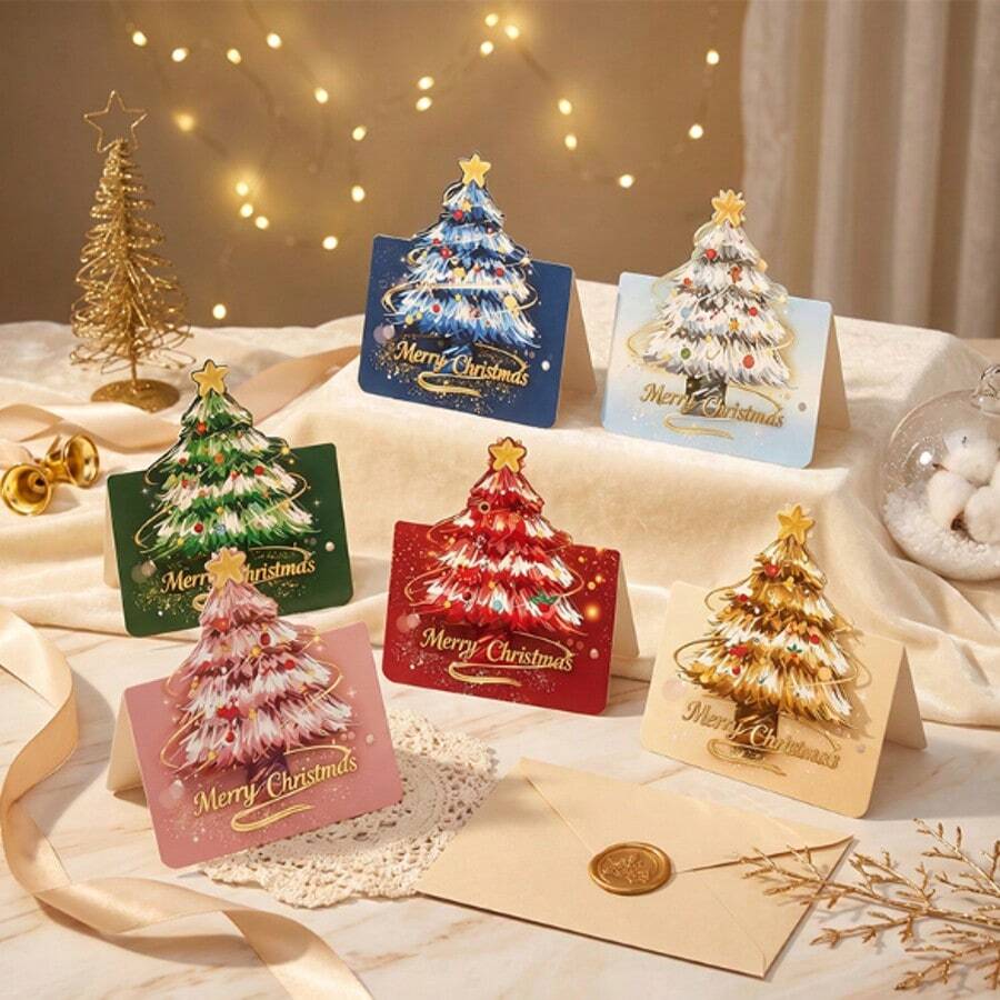 3D Christmas Tree Greeting Card, Merry Christmas Holiday Blessing Card With Envelope And Sticker, Premium Christmas Gift Card, Suitable For Holiday Celebrations And Seasonal Greetings, Christmas Stocking Filler, Christmas Gift, Christmas Card, Christmas Tree, 1/36pc - A - View 1