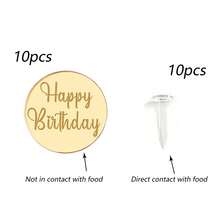 10pcs/5pcs Gold Mirror "Happy Birthday" Acrylic Cupcake Toppers, Round Cake Decorations For Birthday Party - Multicolor - View 16