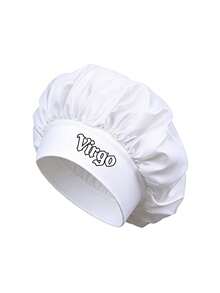 Women 12 Zodiac Signs Satin Hair Bonnet, Horoscope Letter Print Sleep Cap, Wide Elastic Band Silky Night Cap, Soft Satin Headwear For Hair Protection - White - View 18