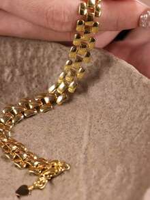 RAYQUEEN 1 قطعة طقم قلادة وسوار سلسلة هندسية من الفولاذ المقاوم للصدأ بأسلوب الهيب هوب، إكسسوار زخرفي للنساء، مناسب للارتداء اليومي والإهداء - الذهبي - مشاهدة 3