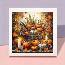 1PC DIY 5D Diamond Painting Kit Harvest Pumpkin Pattern - Round Full Diamond Art Mosaic Craft, Home Wall Decor, Unframed - No Frame - View 3