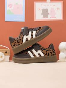 Fashion Leopard Print Patchwork Kids' Sports Shoes, Non-Slip Soft Sole, Hook And Loop Closure, Boys' And Girls' School Shoes, Comfortable Daily Walking And Training Shoes - Brown - View 7