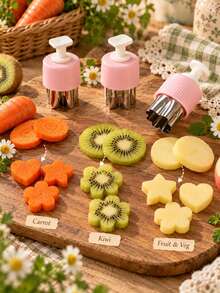 Bright 3/5/8pcs Stainless Steel Fruit Cutter Set With Plastic Press Handle, Pastoral Pink Mini Flower, Heart And Star Shaped Cookie Cutters, Suitable For Fruit, Vegetables, Bento Lunch And Home Baking - Multicolor - View 9
