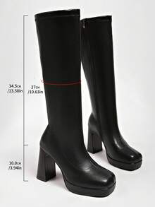 女款長靴，歐美新風皮革尖頭高跟長靴，細跟騎馬靴，冬季 - 黑色 - 查看 8