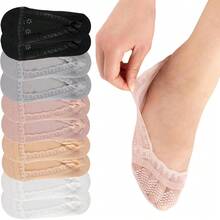 5/10 Pairs Women's Summer Mesh Low-Cut Elastic Slip-On Solid Color Boat Socks - Multicolor - View 1