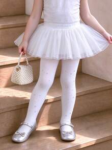 1 Pair Girls' Rhinestone Shiny Tights, Thin Breathable Cool Leggings For Spring/Summer, Suitable For Daily Wear, Performance Activities And Wedding - White - View 2