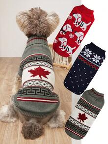 Pet Turtleneck Knit Jumper, Maple Leaf Dachshund Printed Warm Dog Sweater For Small Dogs - Multicolor - View 1