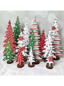 10/5/1pcWooden Christmas Tree Tabletop Decor, Christmas Table Decoration, Multiple Patterns Available, Small Christmas Tree Sign, Holiday Table Centerpiece, Suitable For Home Use, Indoor Christmas Decoration - A - View 8
