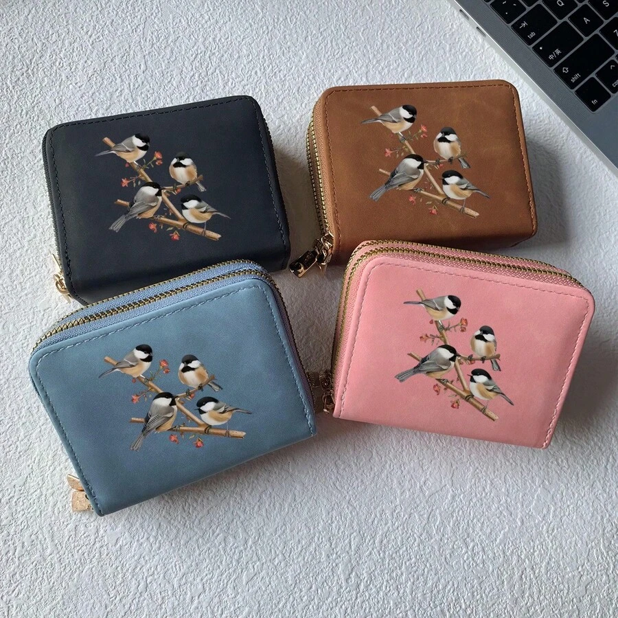 Dompet Kartu Motif Burung Kecil Ringan dan Modis Cocok untuk Penggunaan Sehari-hari untuk Wanita, Dompet Mini dengan Resleting Ganda, Dompet Kartu - MultiWarna - View 1