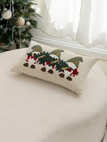 1pc Christmas Gnome Embroidered Pillow Case, Suitable For Indoor Decor, Christmas Decoration, All-Season Pillow Cover, Without Insert - Multicolor - View 7