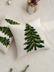 1pc Christmas Tree Embroidered Pillow Case, Suitable For Indoor Decoration, Christmas Decoration, All-Season Pillow Cover, Without Insert - Multicolor - View 8
