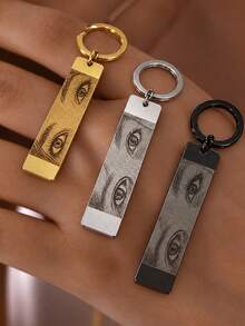 Custom Photo Eye Stainless Steel Keychain Personalized Rectangular Key Ring Picture Key Pendant Couple Commemorative Gift, Suitable For Lovers, Family Valentine's Day, Birthday Or Halloween Anniversary Memorial Keepsake Gift - Multicolor - View 4