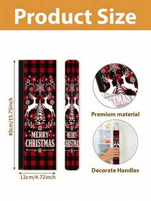 1/2Pcs Christmas Refrigerator Handle Covers, Reindeer, Black & Red Plaid, "Merry Christmas" Pattern, With Hook And Loop, Suitable For Refrigerator, Oven, Microwave, Dishwasher, Christmas Holiday Kitchen Decor - View 2