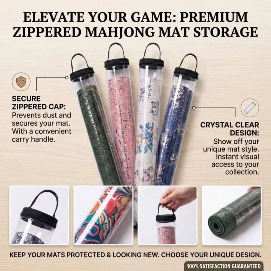 1pc Portable Mahjong Table Mat Storage Bag, Transparent PVC Cylinder Zipper Creative Reinforced Handheld Tablecloth Storage Bag - Multicolor - View 1