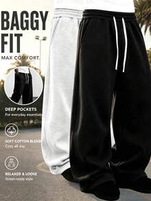 Men's Casual Sports Pants, New Straight Leg Drawstring Casual Pants, Men's Loose Joggers. Suitable For All Seasons, Best Gift Choice For Husband/Boyfriend In Autumn/Winter - Black - View 1